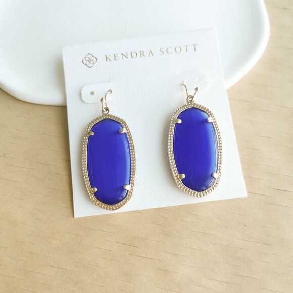 Kendra Scott Earrings | Elle | Gold Cobalt Cat's Eye - Picture 1 of 3